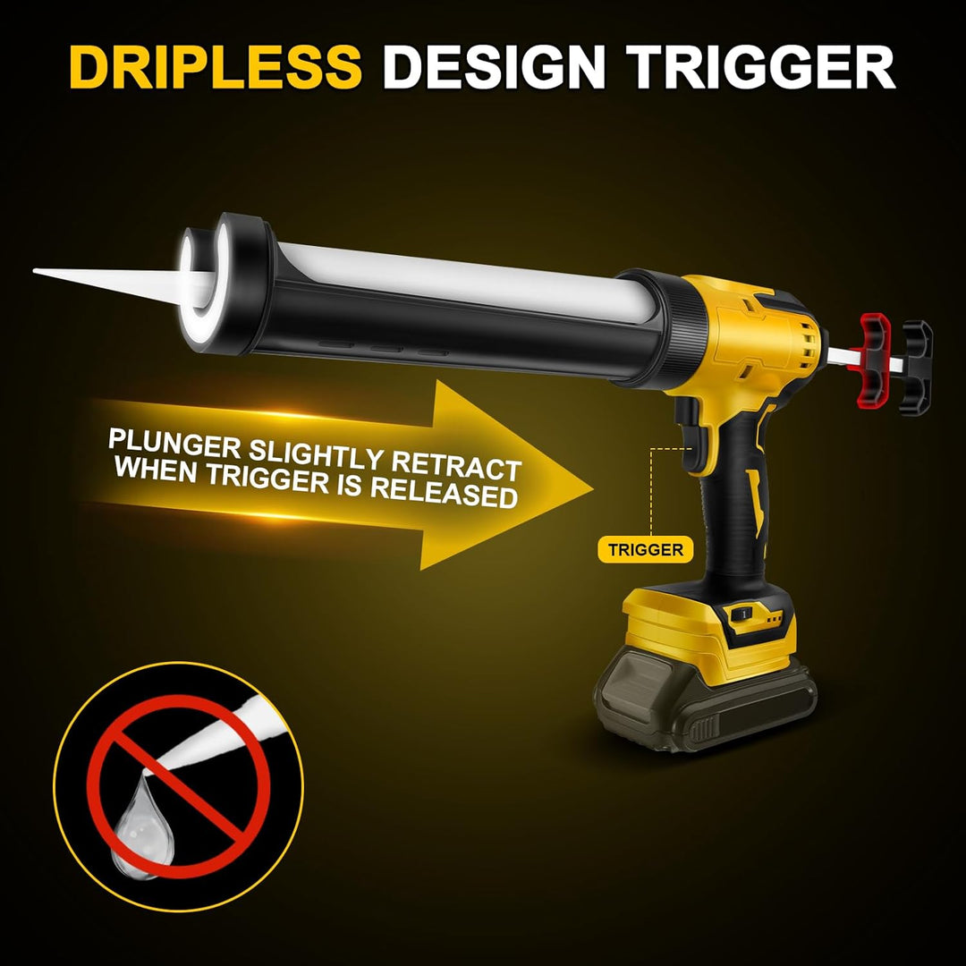 Akku Kartuschenpresse Kompatibel mit Dewalt 20V Akkus,Anti-Tropf-Funktion, mit LED-Licht und 6 Einst