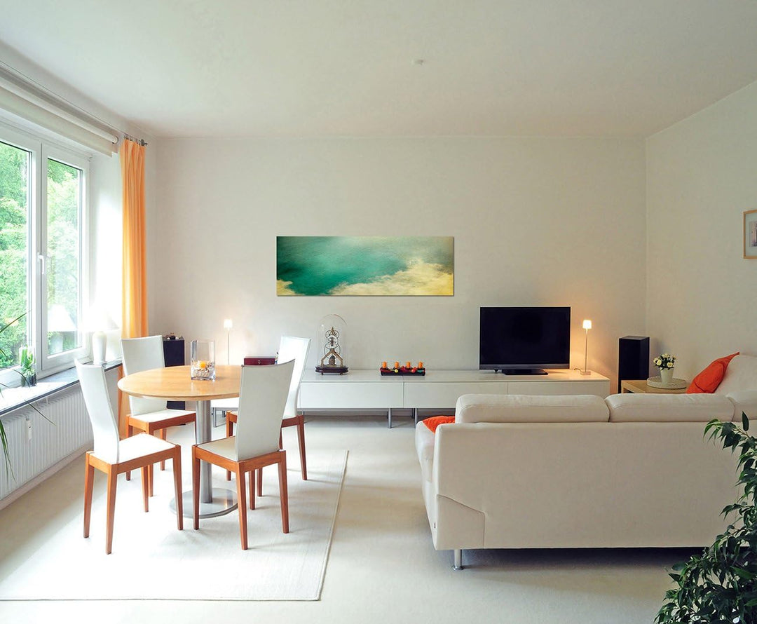 Paul Sinus Art Panoramabild auf Leinwand und Keilrahmen 150x50cm Himmel Wolken Sonnenlicht Vintage