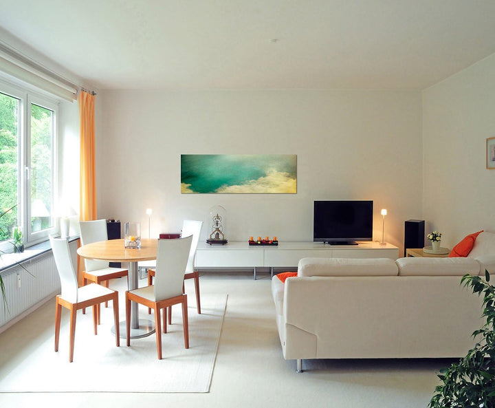 Paul Sinus Art Panoramabild auf Leinwand und Keilrahmen 150x50cm Himmel Wolken Sonnenlicht Vintage