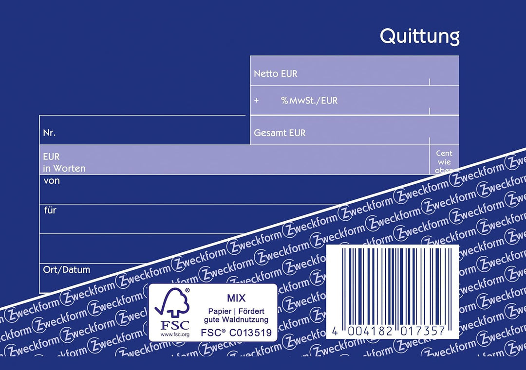 AVERY Zweckform 1735-10 Quittungsblock (A6 quer, 2x40 Blatt, selbstdurchschreibend, fälschungssicher