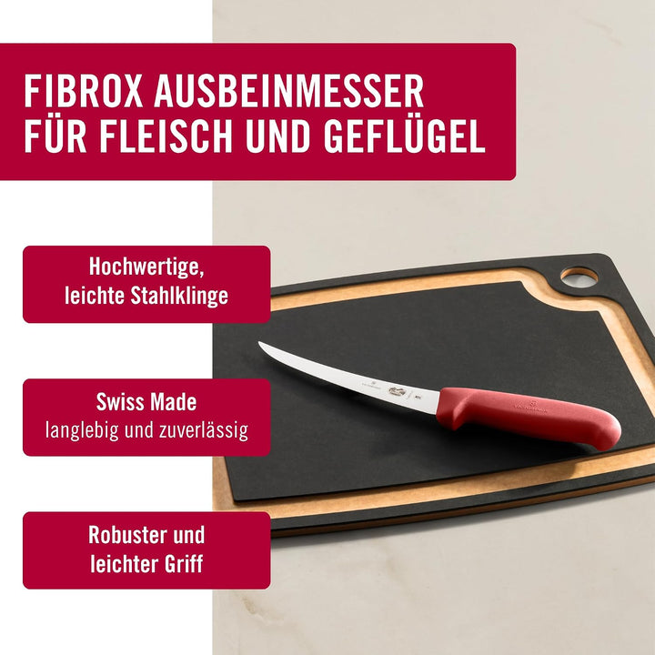 Victorinox Fibrox Ausbeinmesser, Scharfes Küchenmesser für Fleisch und Fisch, 15 cm, Gebogene Klinge