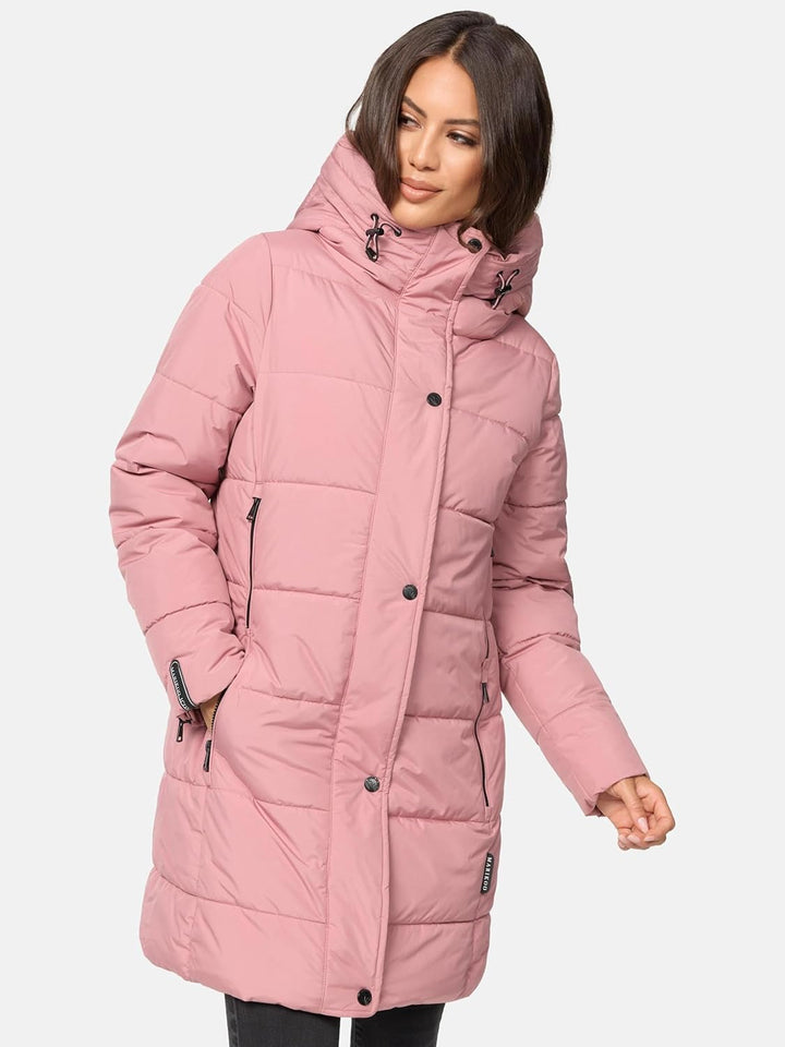 MARIKOO Damen Wintermantel Warmer Steppmantel lang mit Kapuze und hohem Kragen Karumikoo XVI XS-3XL