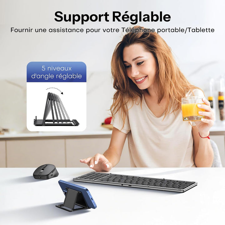 OMOTON Faltbare Tastatur und Maus Kabellose mit Ziffernblock, Bluetooth Tastatur mit Maus Wiederaufl