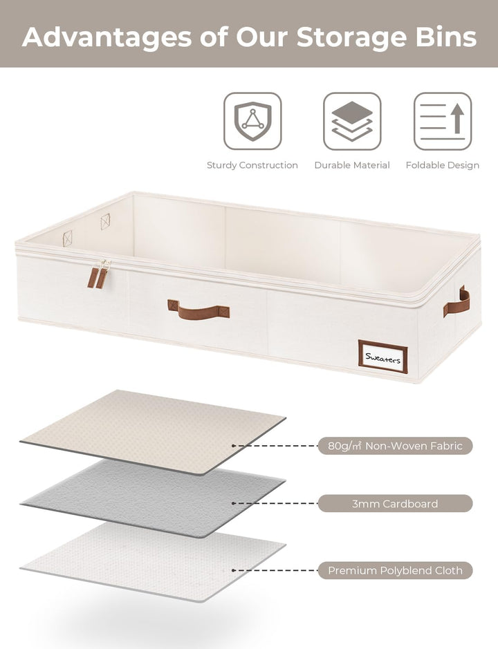 StorageWorks Unterbett Aufbewahrungsbox, extra Grosse Unterbettkommode mit Deckel, Stoff Unterbettbo