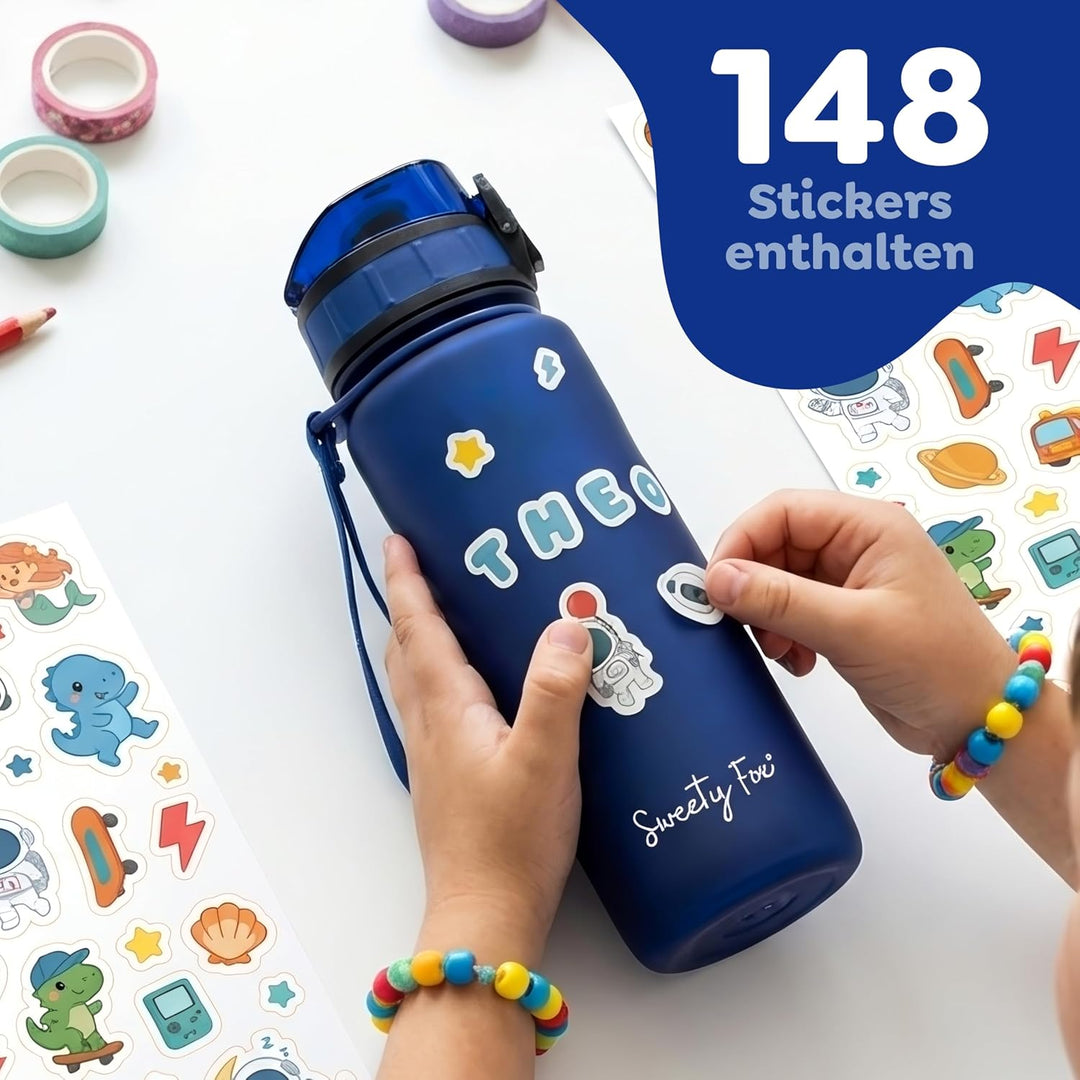 Sweety Fox Trinkflasche Kinder Kohlensäure Geeignet 500ml, Blau - Trinkflasche Sport 100% Auslaufsic