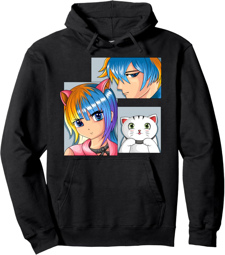 Anime Mädchen Katze Manga Merch Kinder Jungs Pullover Hoodie