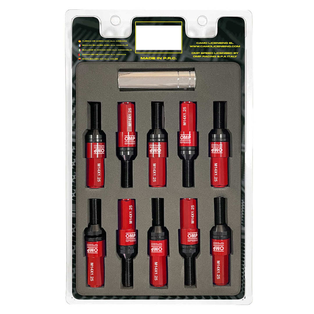 OMP SPEED - Set Performance-Schrauben mit Aluminiumschutz, M14X1.25, HEX: 17-19, L: 28 mm, Farbe: ro