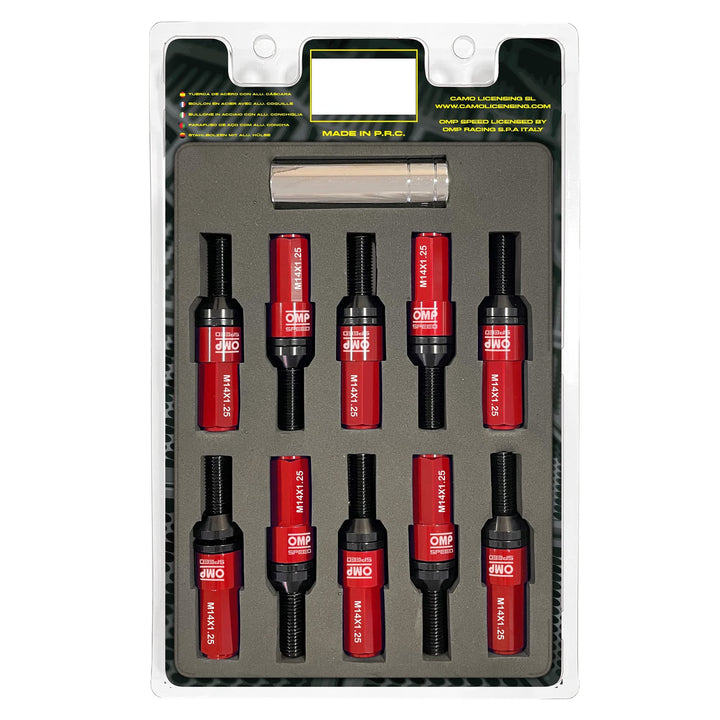 OMP SPEED - Set Performance-Schrauben mit Aluminiumschutz, M14X1.25, HEX: 17-19, L: 28 mm, Farbe: ro