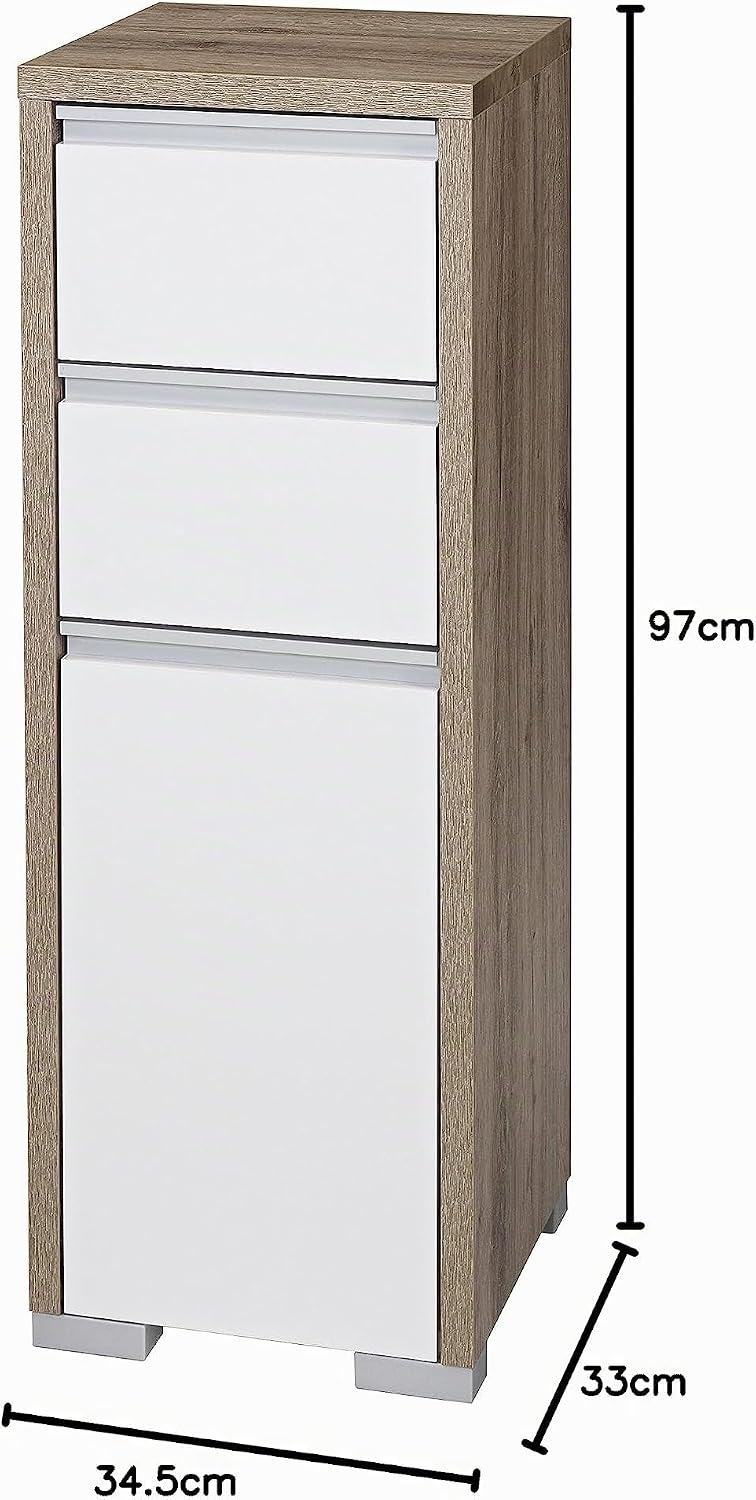 Schildmeyer Bello Midischrank 138176, wildeiche Dekor/weiss glanz, 34,5 / 33 / 97 cm Wildeiche Dekor