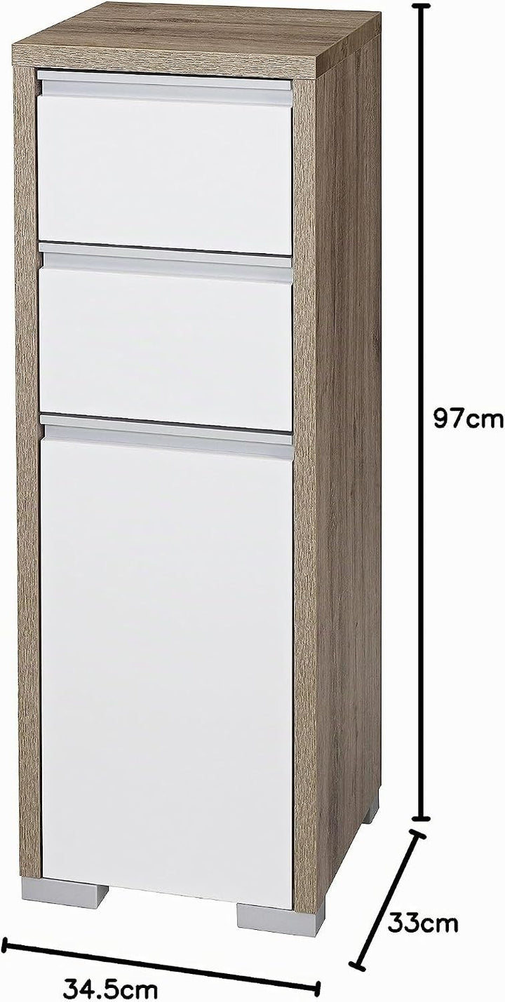 Schildmeyer Bello Midischrank 138176, wildeiche Dekor/weiss glanz, 34,5 / 33 / 97 cm Wildeiche Dekor