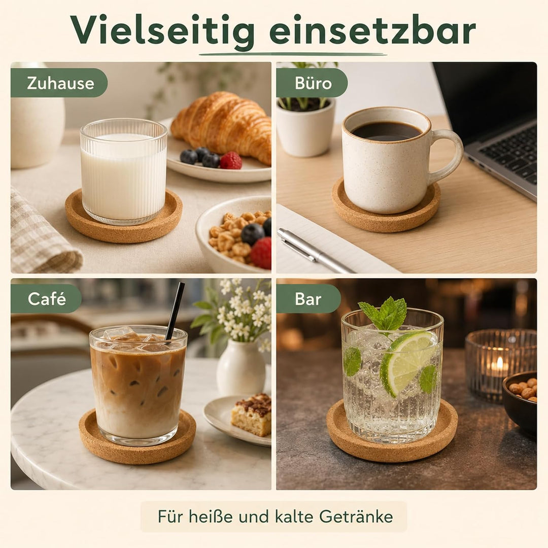 Kork 18 Stück Korkuntersetzer Rund mit Rand, 10 cm für Tassen &amp; Gläser
