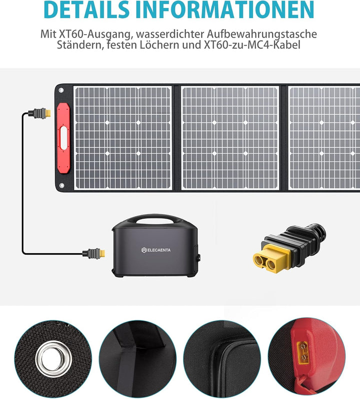ELECAENTA Ultraleichtes Flexibles 200W ETFE Solar Ladegerät Faltbares Monokristallines Solarmodul XT