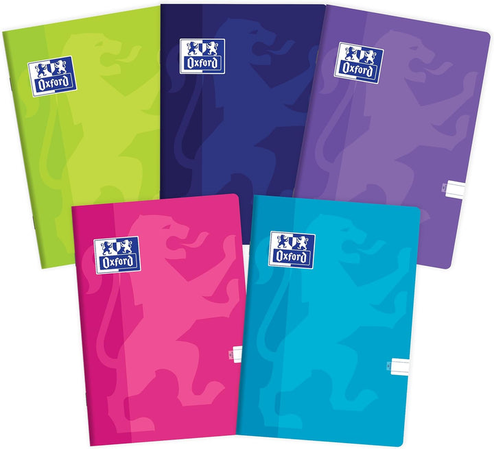 Oxford Touch Schulheft A4, 60 Blätter, liniert, 5 Stück-Packung Farbenmix