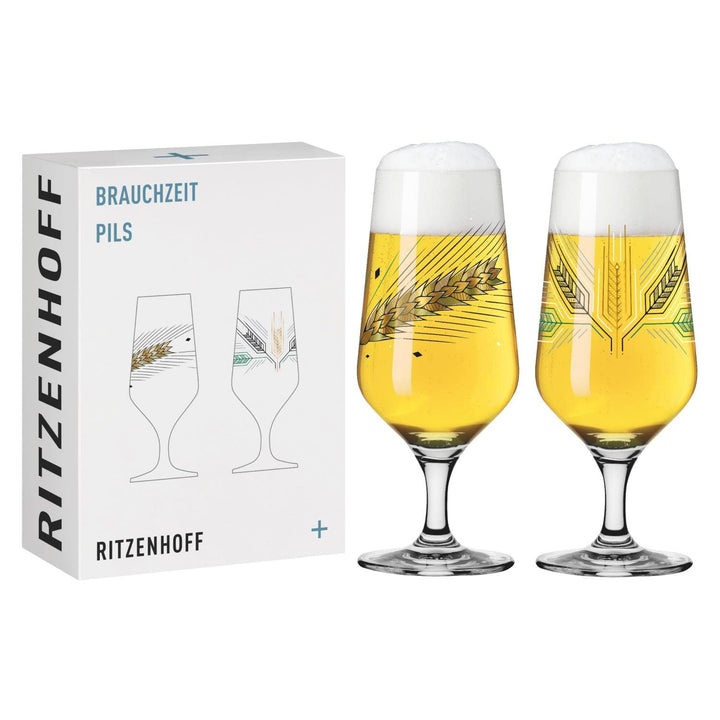 Ritzenhoff 3471003 Bierglas 300 ml – 2er Set – Serie Brauchzeit, Motiv Nr. 3 – Gerste, mehrfarbig –