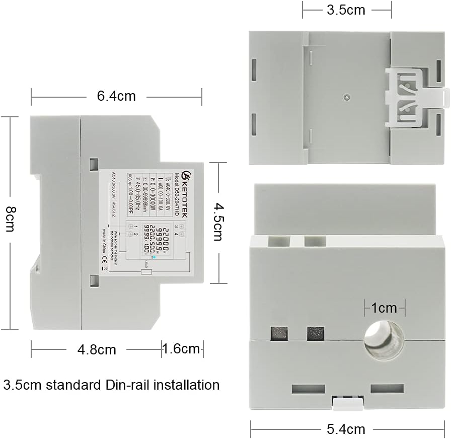 KETOTEK Stromzähler Hutschiene, Digitaler Energiezähler 6in1, AC40-300V 100A Wechselstromzähler KWh