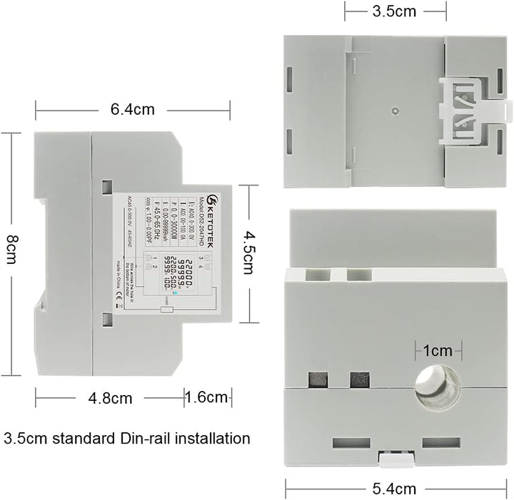 KETOTEK Stromzähler Hutschiene, Digitaler Energiezähler 6in1, AC40-300V 100A Wechselstromzähler KWh