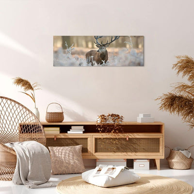 Panorama Bilder auf Leinwand Hirsch Wald Natur Leinwandbild 90x30cm Wandbilder Dekoration Wohnzimmer