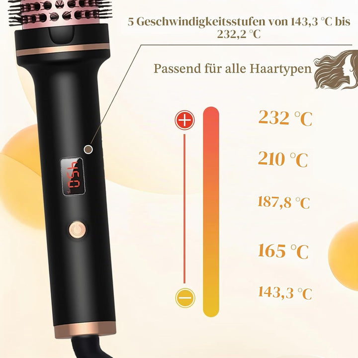 3 In 1 Thermal Brush,38MM Fass Salon One Step Haartrockner und Volumiser Thermobürste,5 Temperaturst