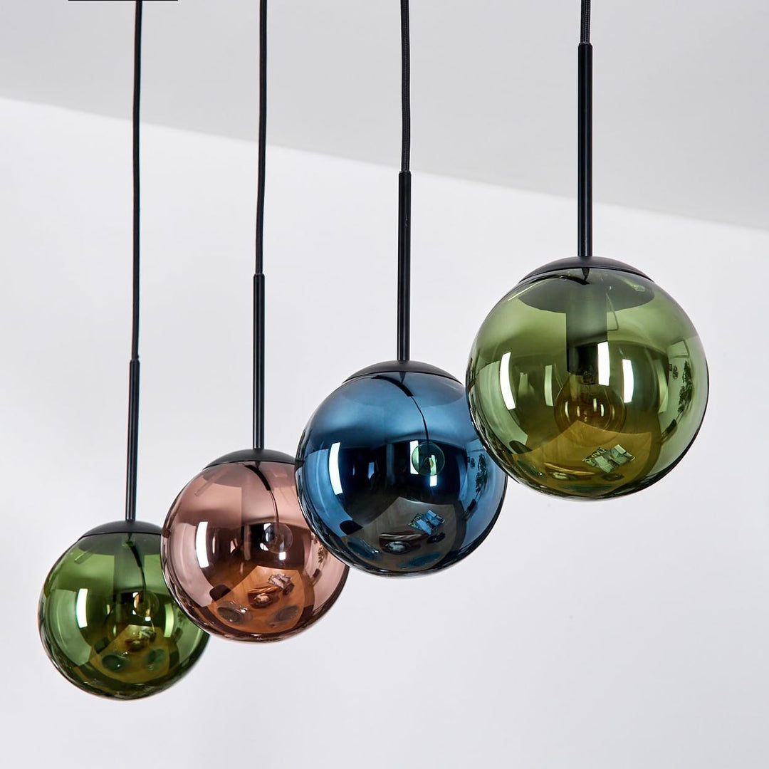 HOFSTEIN Hängeleuchte Gastor, 4-flammige Hängelampe aus Metall/Glas in Schwarz/Blau/Grün/Kupfer, mod