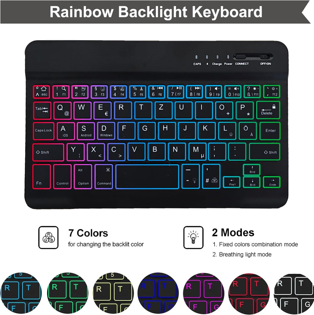 Tastatur Hülle mit Schutzfolie für Samsung Galaxy Tab A11/A9 8.7 Zoll (2025/2023) Tablet, 7-Farben B