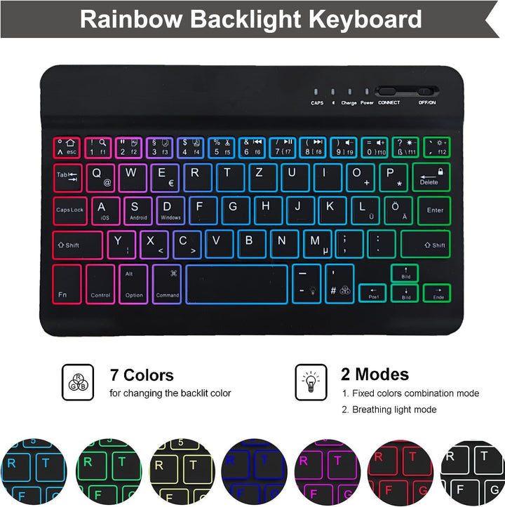 Tastatur Hülle mit Schutzfolie für Samsung Galaxy Tab A11/A9 8.7 Zoll (2025/2023) Tablet, 7-Farben B