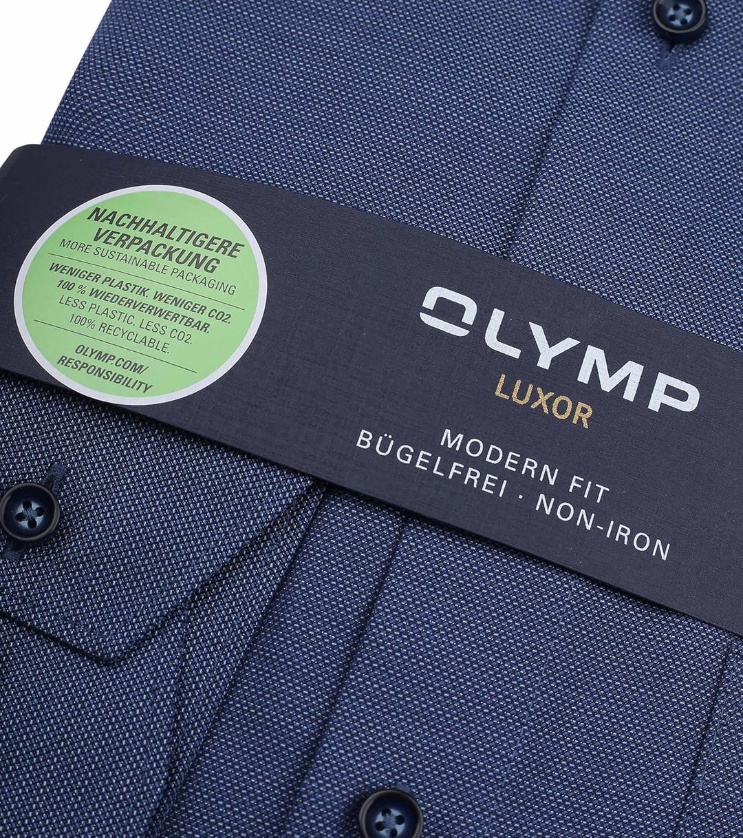 OLYMP Herren Businesshemd Langarm Luxor,Natté,modern fit,Global Kent 37 Marine 18, 37 Marine 18