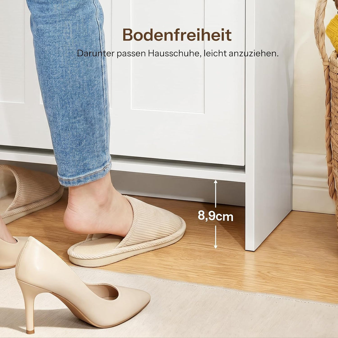 HOOBRO Schuhschrank mit Klappen, schmaler Stauraumschrank mit Bogentüren, verstellbaren Einlegeböden