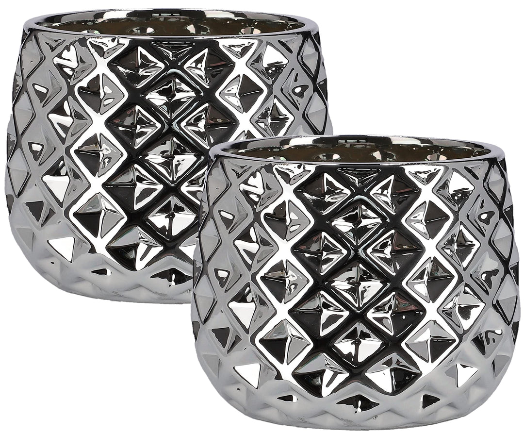 KOTARBAU® 2er Set Keramik-Blumentopf Übertopf Ø 13 cm für Blumen Pflanzen Silber, Silber
