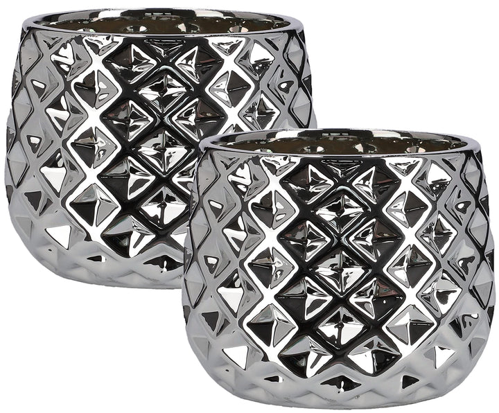 KOTARBAU® 2er Set Keramik-Blumentopf Übertopf Ø 13 cm für Blumen Pflanzen Silber, Silber