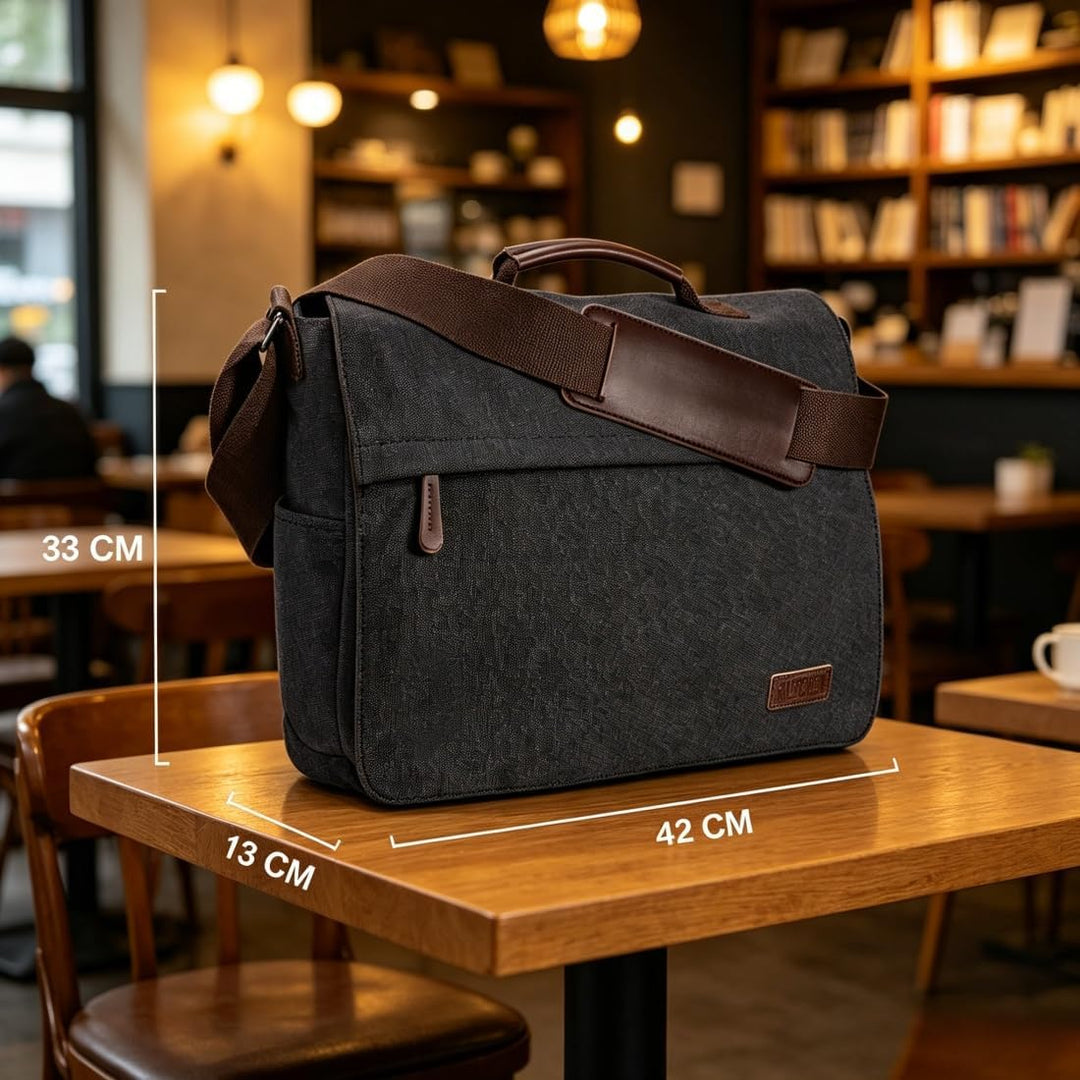 Ruschen Umhängetasche Herren aus Vintagem Segeltuch, Premium Herrentasche, Laptoptasche für 15,6 Zol