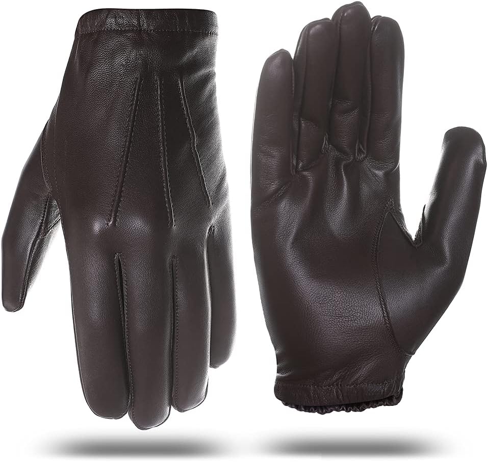 Harssidanzar Herren dünne ungefütterte Lederpolizeihandschuhe GM031EU S Braun, S Braun