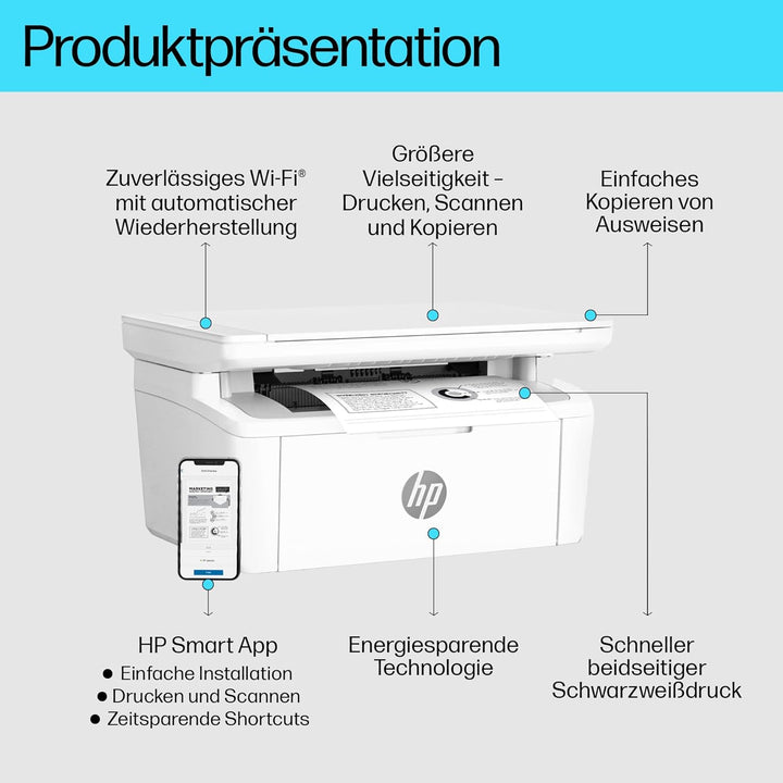 HP LaserJet MFP M140w Multifunktions-Laserdrucker, Monolaser, Drucker, Scanner, Kopierer, Duplex-Dru
