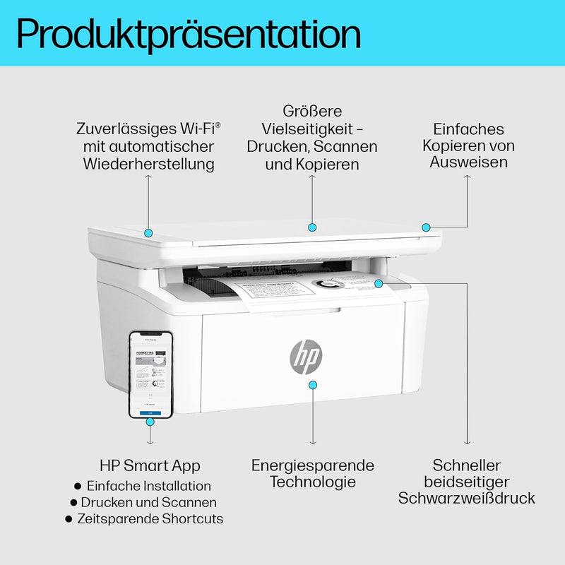 HP LaserJet MFP M140w Multifunktions-Laserdrucker, Monolaser, Drucker, Scanner, Kopierer, Duplex-Dru