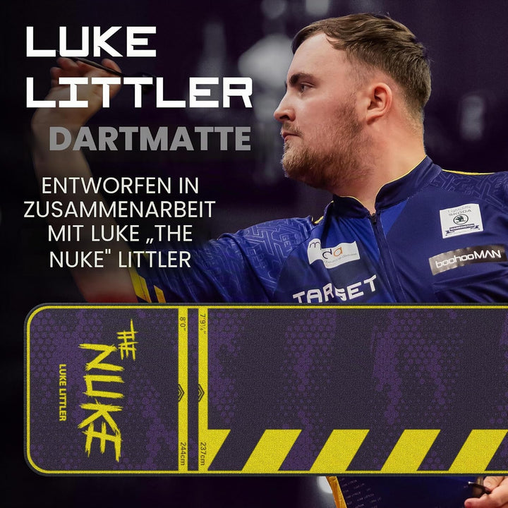 TARGET Darts Luke Littler Dartmatte, The Nuke Darts Matte | Dart Oche Matte mit Soft- und Steeldarts