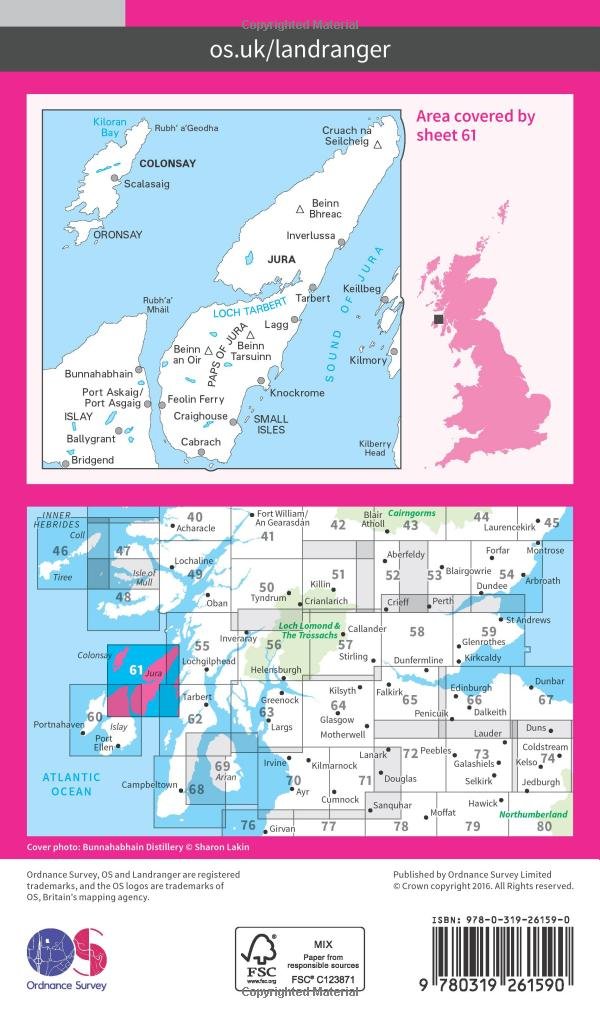 Jura & Colonsay (OS Landranger Map, Band 61), Karte