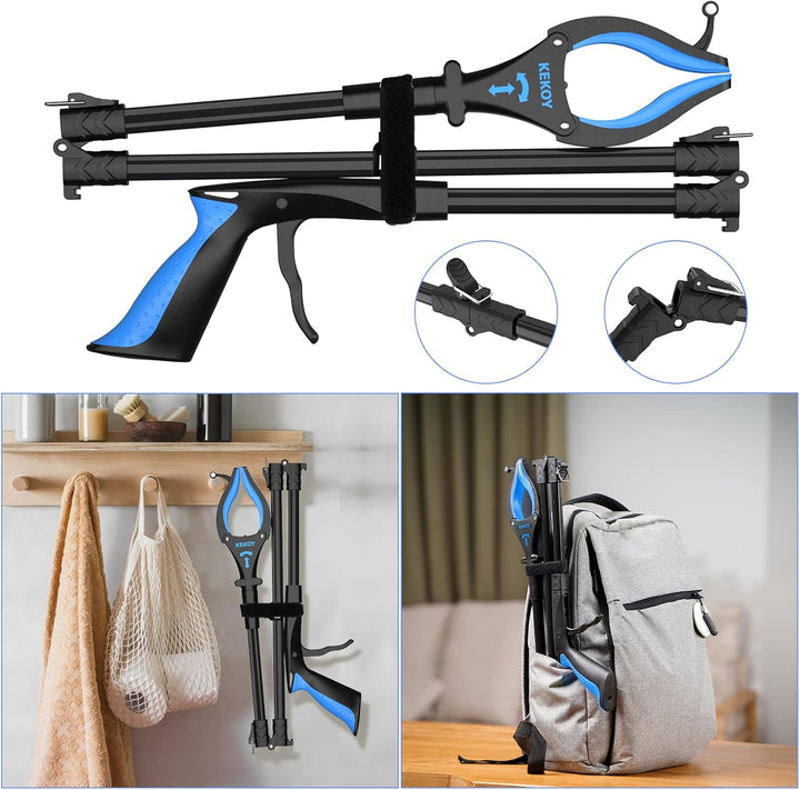 Kekoy 81cm Greifer mit Licht, Faltbare Greifzange für Senioren, Aluminium Müllgreifer Zange, mit Dre