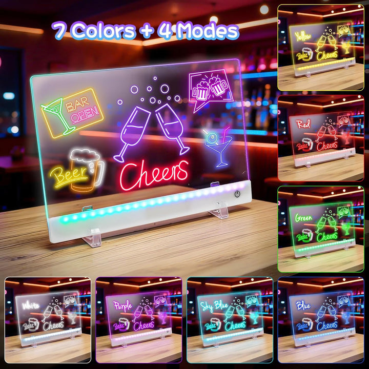 LED Zeichenbrett, Wiederaufladbare LED Notiztafel mit Farben, 30x20cm LED Zeichentafel für Zeichnen
