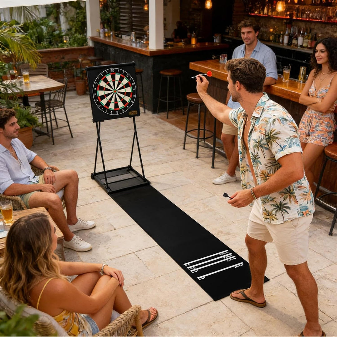 Dart Matte | rutschfeste Schutzmatte mit Stossdämpfung - mit 4 Wurfabständen 300x34 cm Dartteppich -