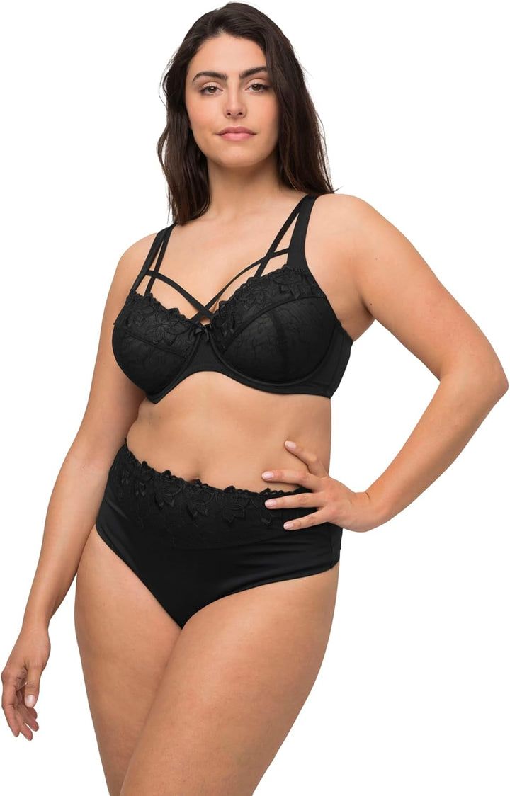 Ulla Popken Damen Bügel, Stickerei, Cup C-F BH 85C Schwarz, 85C Schwarz