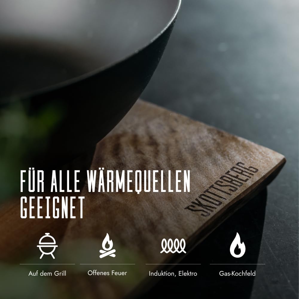 SKOTTSBERG Carbonstahl Wok - Ø 24 cm – vorgebrannt & PFAS‑frei, 2,5 mm Boden, hitze- & Kratzfest - f
