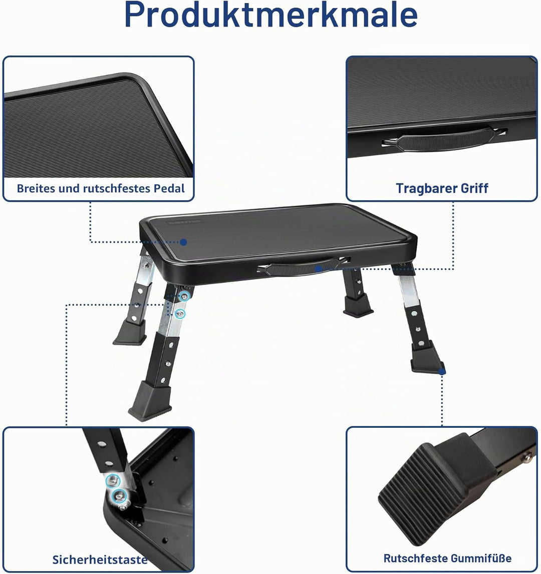 BONTEC 3-stufig höhenverstellbarer klappbarer Tritthocker mit rutschfester Plattform und Gummifüssen