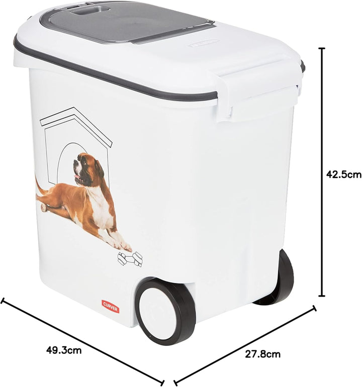 Curver 241095 Futter-Container 12kg I 35L, weiss/grau/Love Pets Hunde, 49,3 x 27,8 x 42,5 cm Weiss /