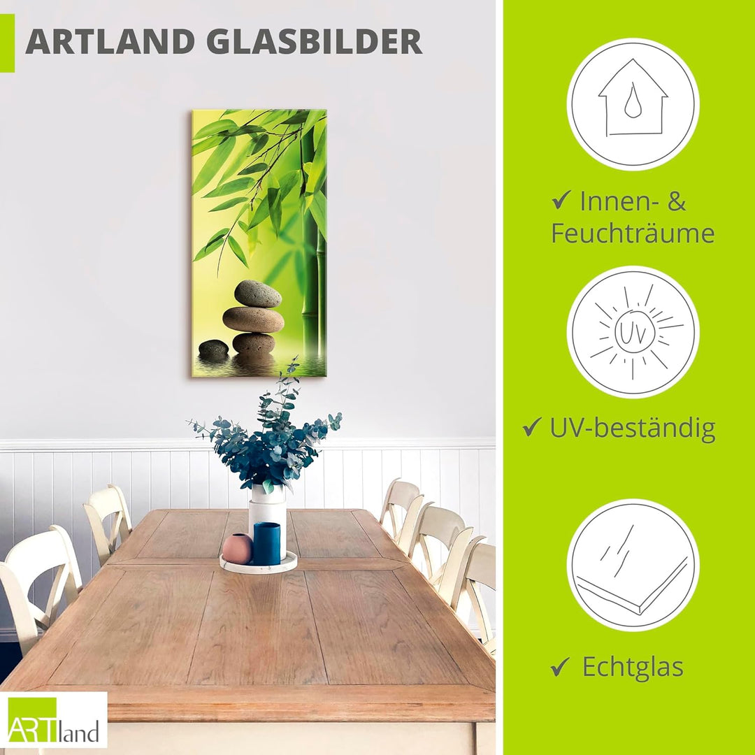 ARTland Glasbilder Wandbild Glas Bild einteilig 30x60 cm Hochformat Asien Wellness Zen Steine Spa Bl