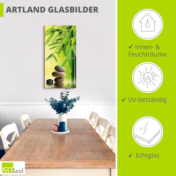 ARTland Glasbilder Wandbild Glas Bild einteilig 30x60 cm Hochformat Asien Wellness Zen Steine Spa Bl