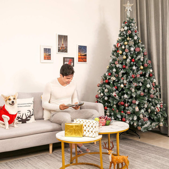Yorbay künstlicher Weihnachtsbaum mit Beleuchtung weiss Schnee LED Tannenbaum für Weihnachten-Dekora