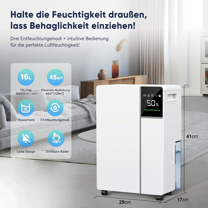 Fwoueot Luftentfeuchter Elektrisch, Raumentfeuchter mit Kompressor,16L/24h Entfeuchter für Räume bis