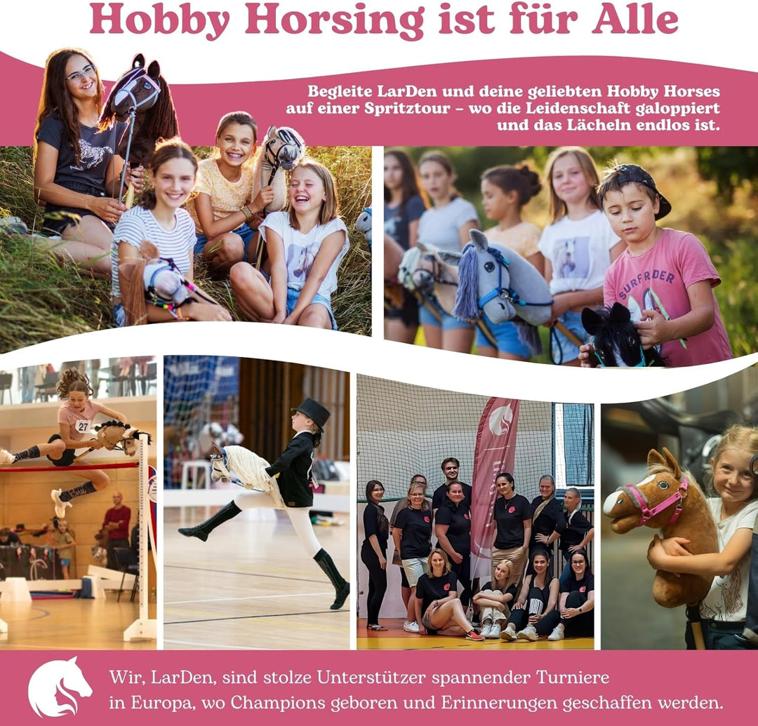 LarDen Hobby Horse Trense mit Zügeln | Komplettes Kunstlederzaumzeug Grau mit Pink Stirnriemen | Hob