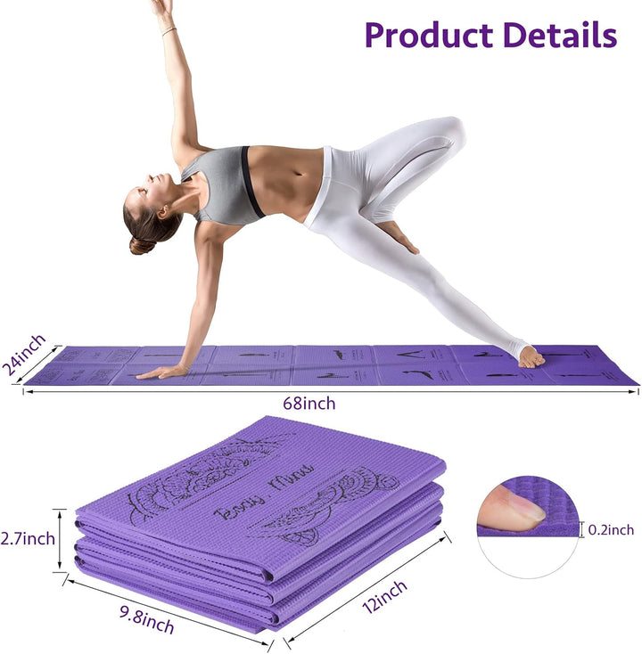Faltbare Yogamatte für Frauen, rutschfeste Übungsmatte für Home Gym, Reise Yoga Set mit Stretch Stra