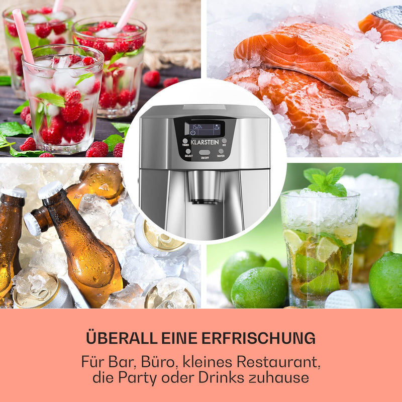 Klarstein Eiswürfelmaschine Klein, 2 L Eiswürfelbereiter & Wasserspender, für 12 kg Grosse und Eiswü