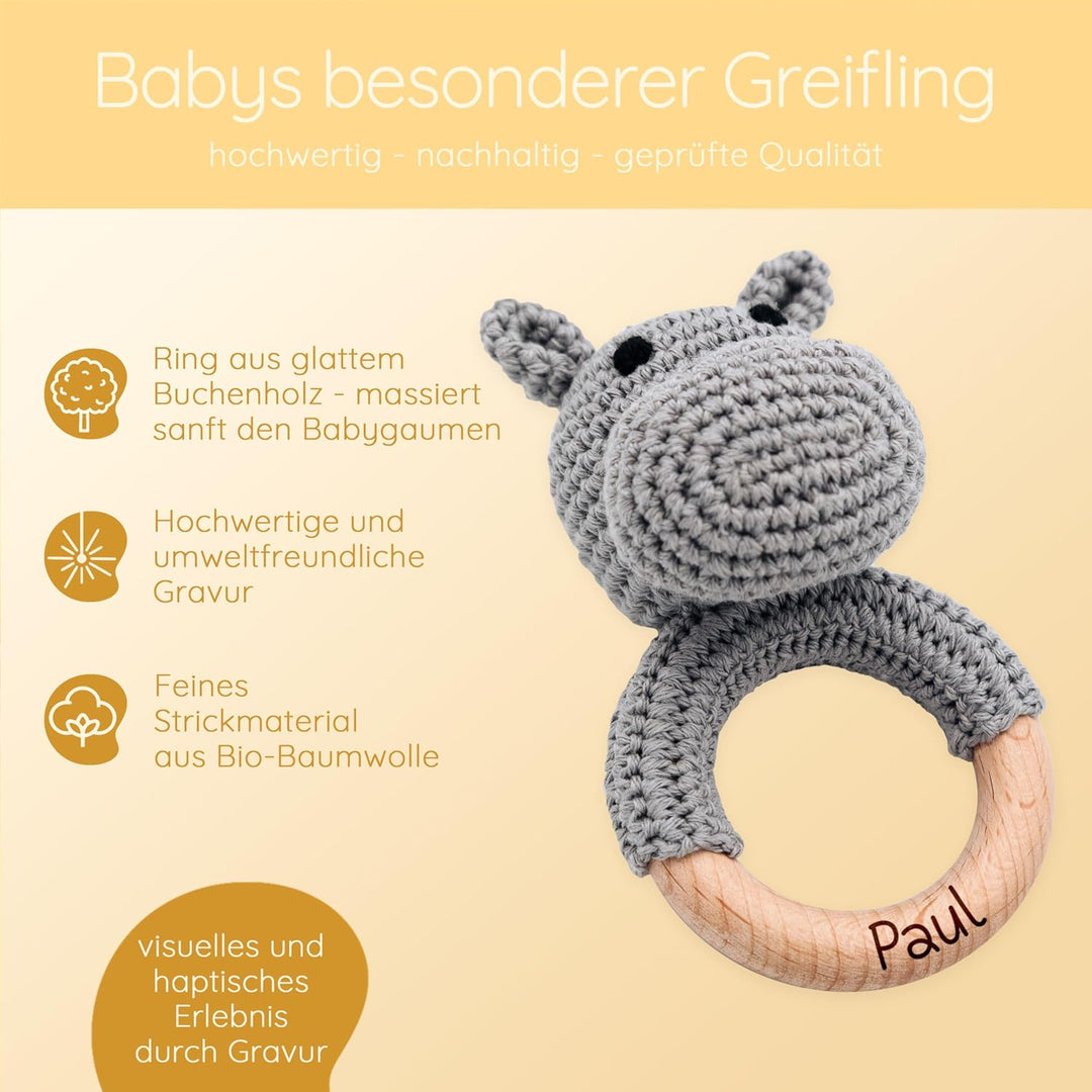 Bärenfreunde® - Personalisierter Beissring Baby - Niedlicher Greifling für Baby&